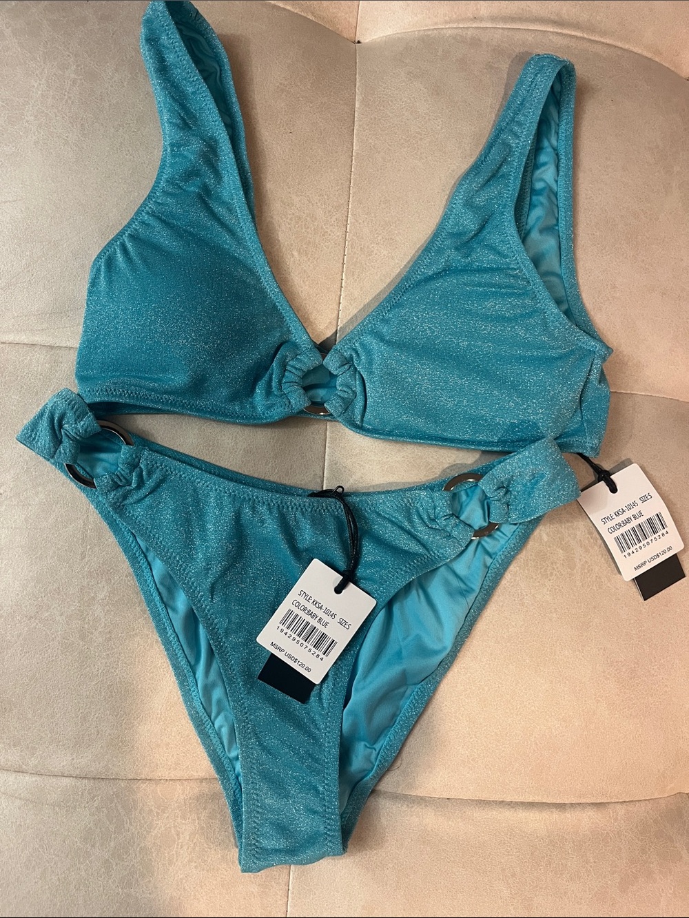 Kendall & Kylie Shimmery Teal Ring-Accent Bikini